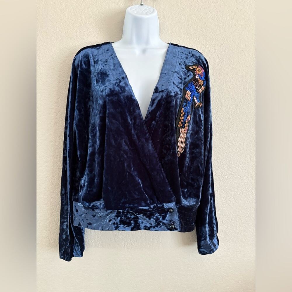 Zara Long Sleeve Velvet Sequins Fixed Wrap Top Blouse Small